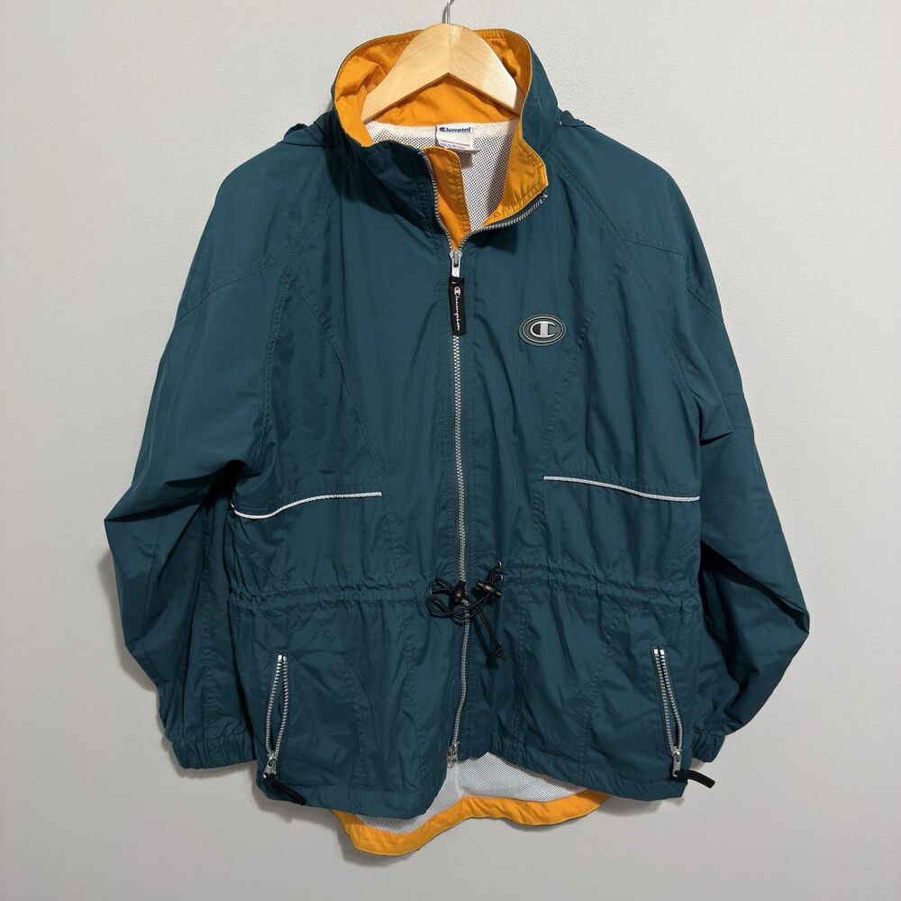 Vintage Y2K Champion Green Zip Up Windbreaker Size Medium